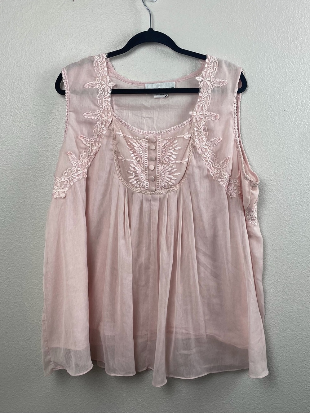 Denim 24/7 Blush Pink Embroidered Sleeveless Peasant Top